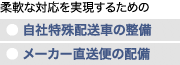 柔軟な対応を実現するための●自社特殊配送車の整備●メーカー直送便の配備